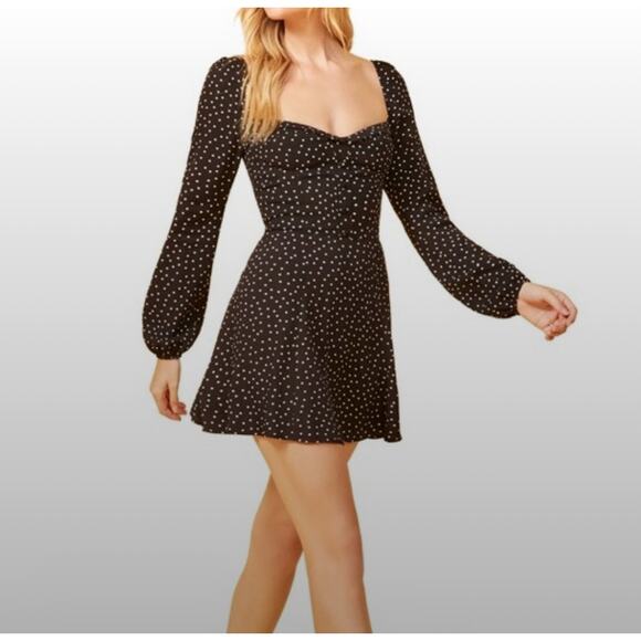 Reformation Dresses & Skirts - Reformation Lucia Fit and Flare Polkadot Mini Dress in Black and White Size 0